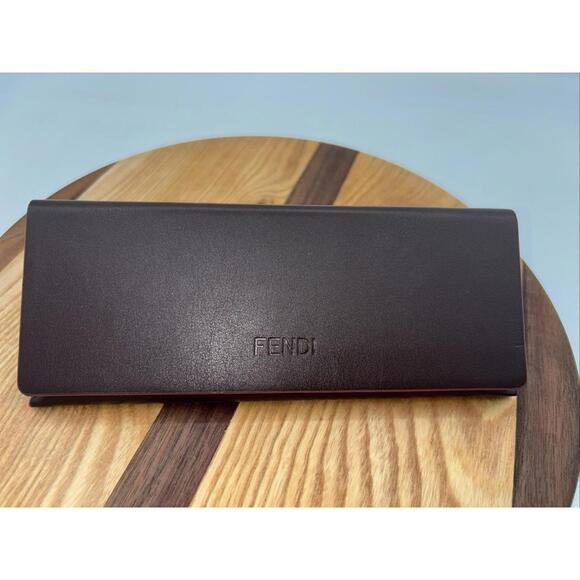 FENDI Hard Tri Fold Eye Case White‎ Inside Vegan Leather Brown/Red - Picture 1 of 9